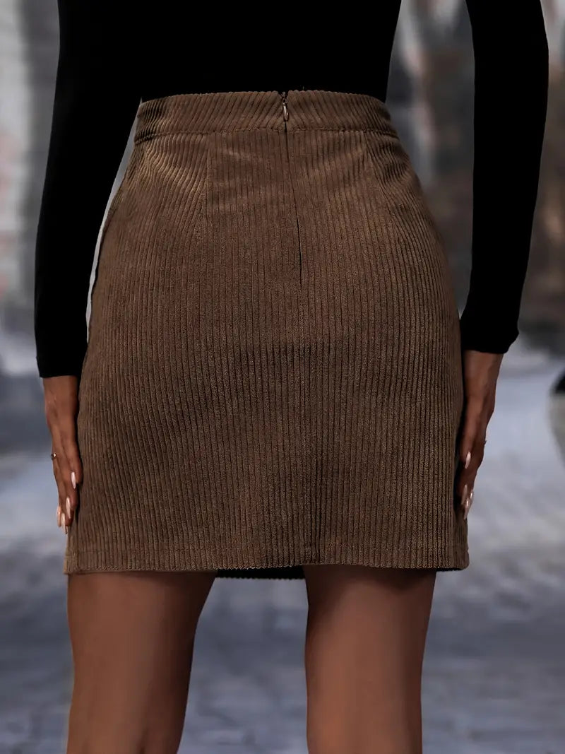 Mila | Ribbed Corduroy Skirt for Women with Slit