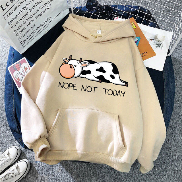 Damen Hoodie mit süßer Kuh und Print „Nope Not Today“ 7