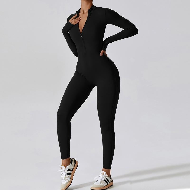 Zipper Long Sleeve Jumpsuit Yoga Fitness Training Pants Tight Hip Seamless Sports Jumpsuit For Women Clothing 5