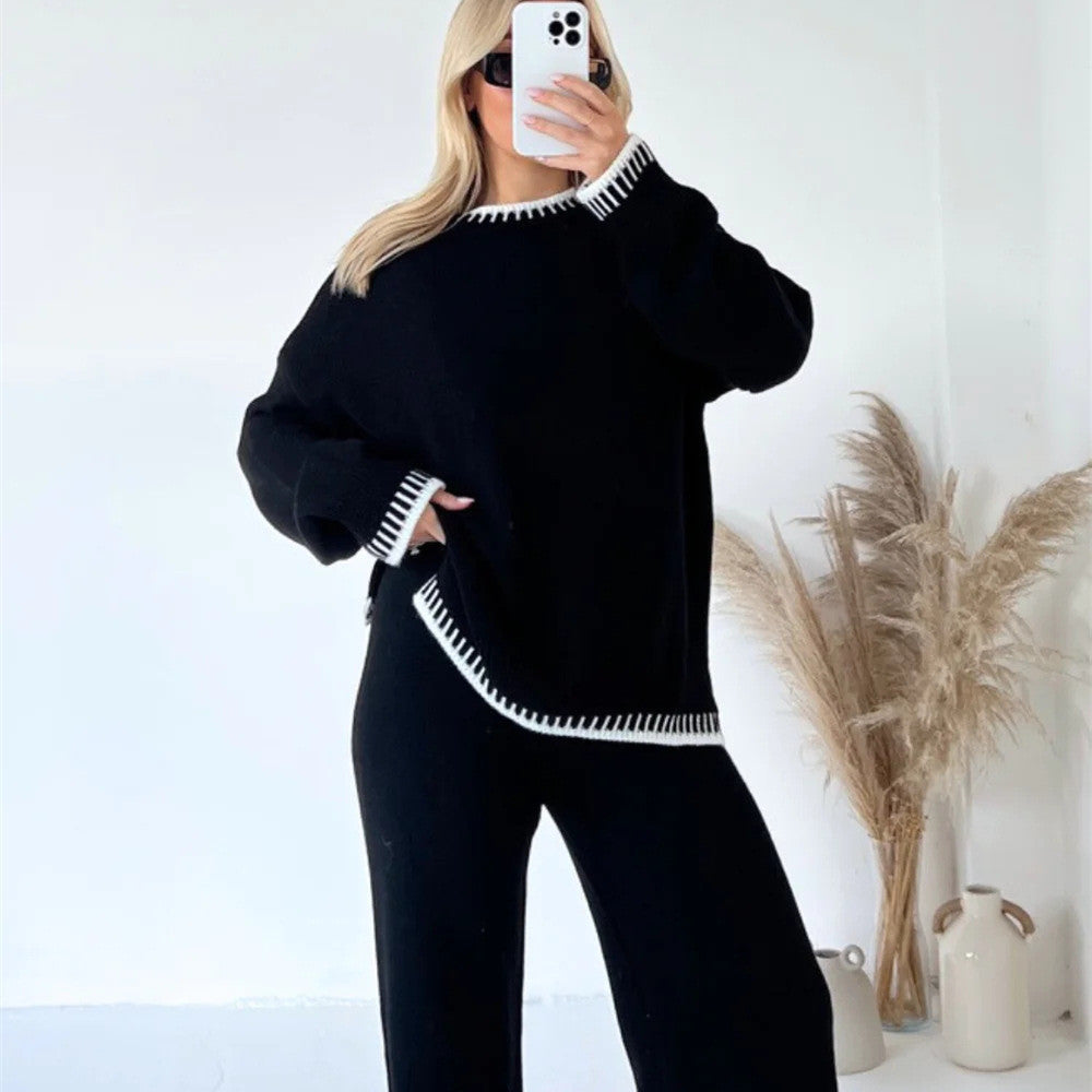Damen Strick Zweiteiler mit Pullover und Hose 1