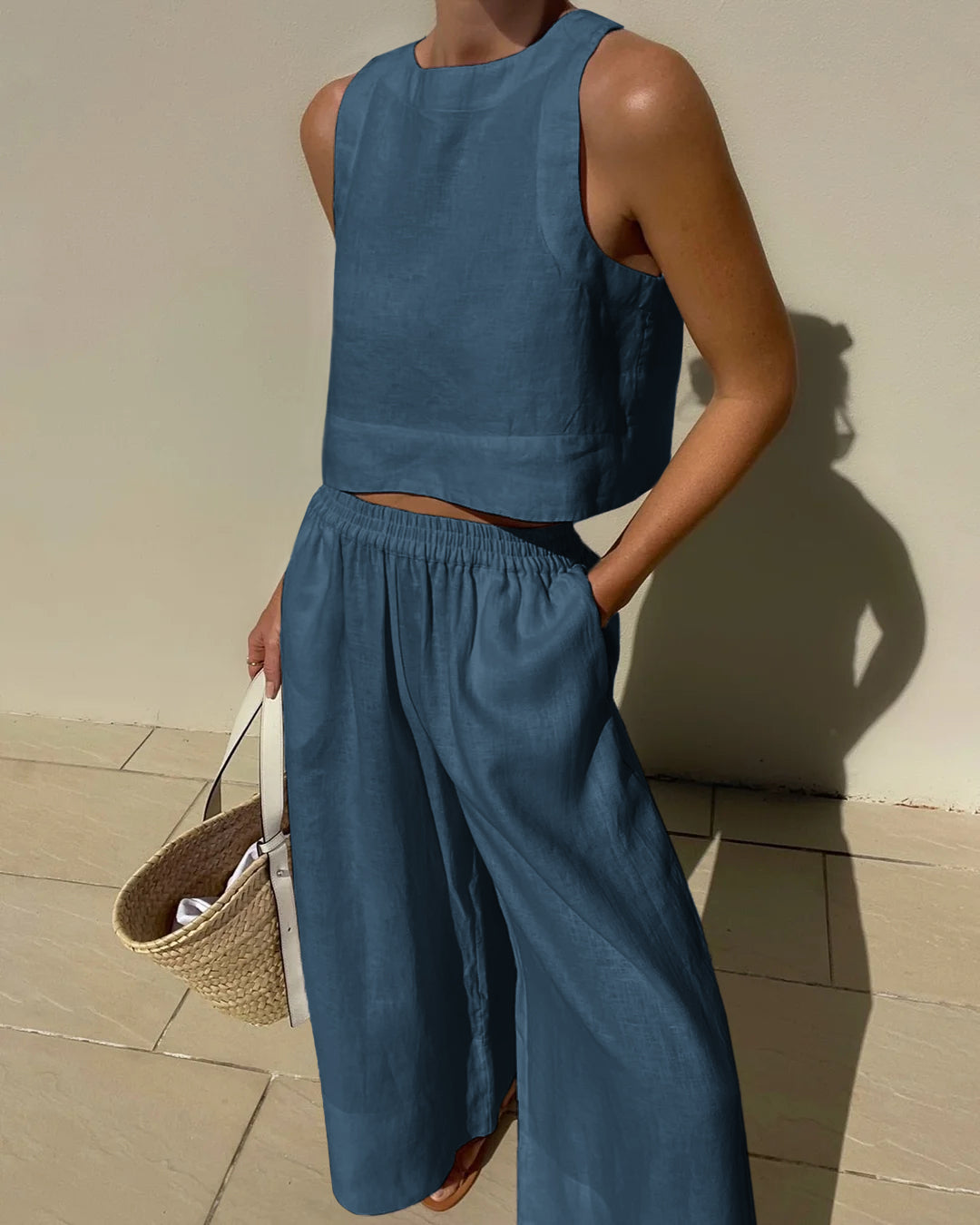 Beatrix Luftiges Leinen Set für Damen | Crop Top und Breite Hose 6