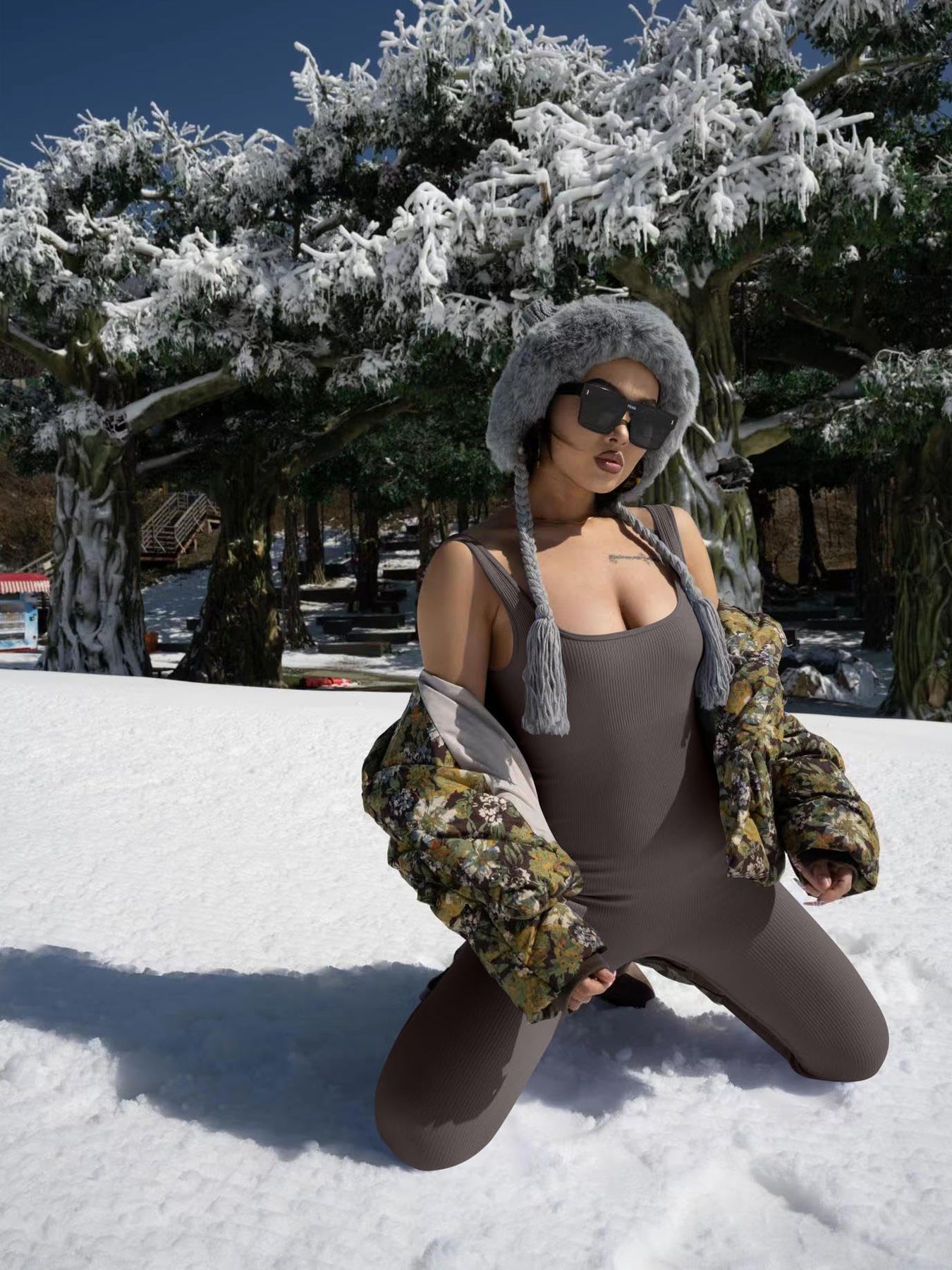 Nahtloser gerippter Jumpsuit