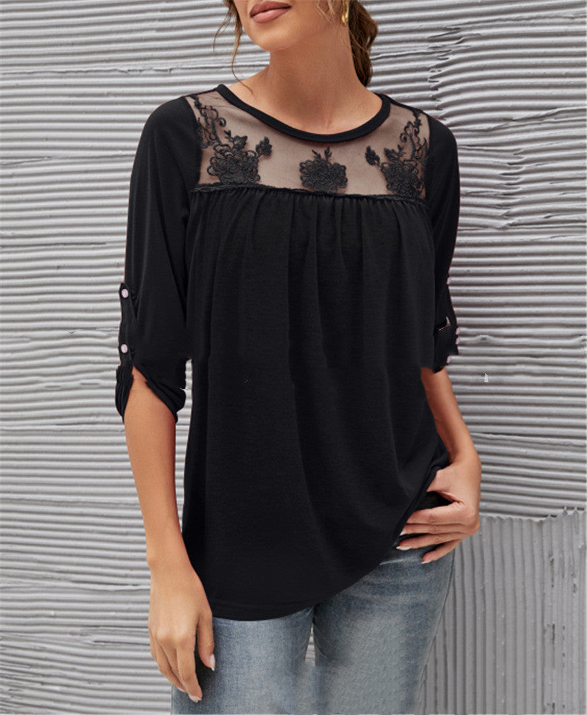 Evelyn | Elegante Bluse Damen mit Spitzen- und Faltendetails