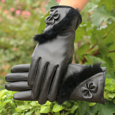 Warm leather gloves for women