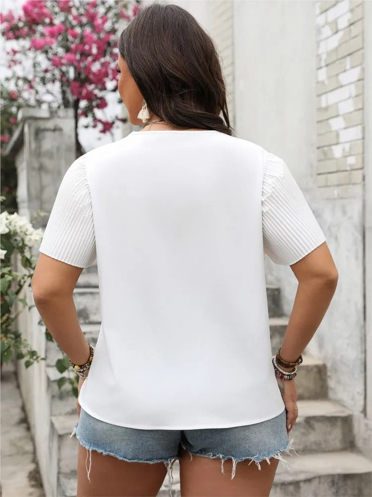 Alessia | Elegante Bluse Damen mit Floraler Spitze und Plissierten Ärmeln