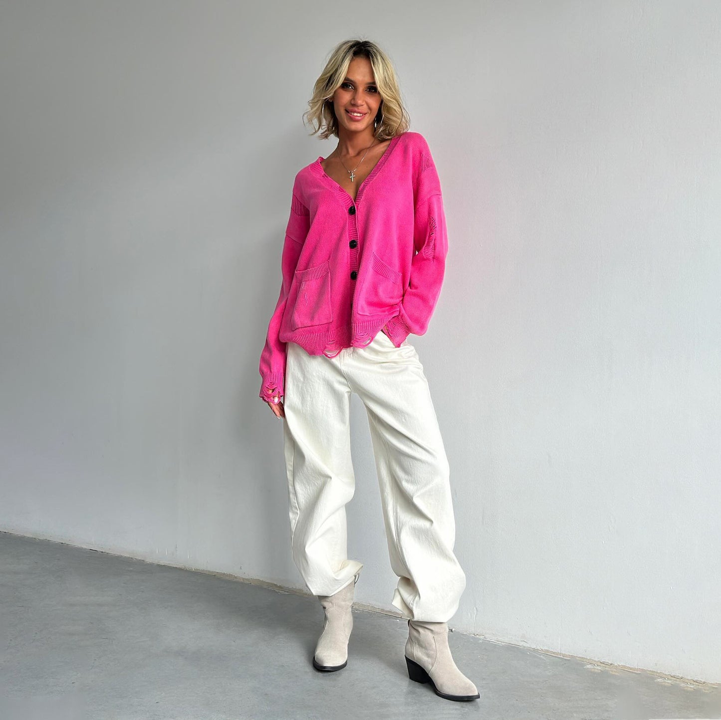Washed-Out-Strickjacke für Damen