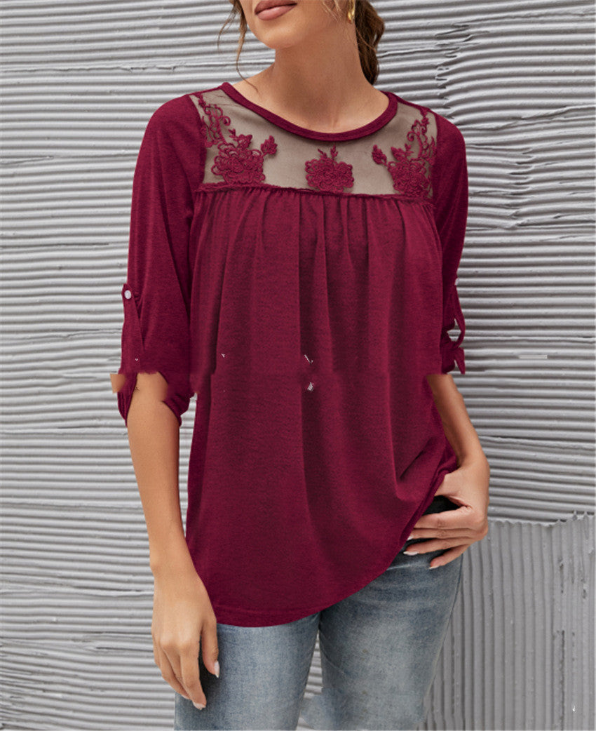 Evelyn | Elegante Bluse Damen mit Spitzen- und Faltendetails