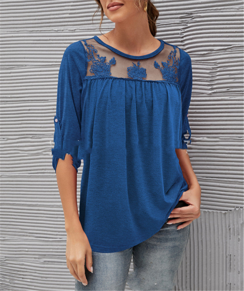 Evelyn | Elegante Bluse Damen mit Spitzen- und Faltendetails