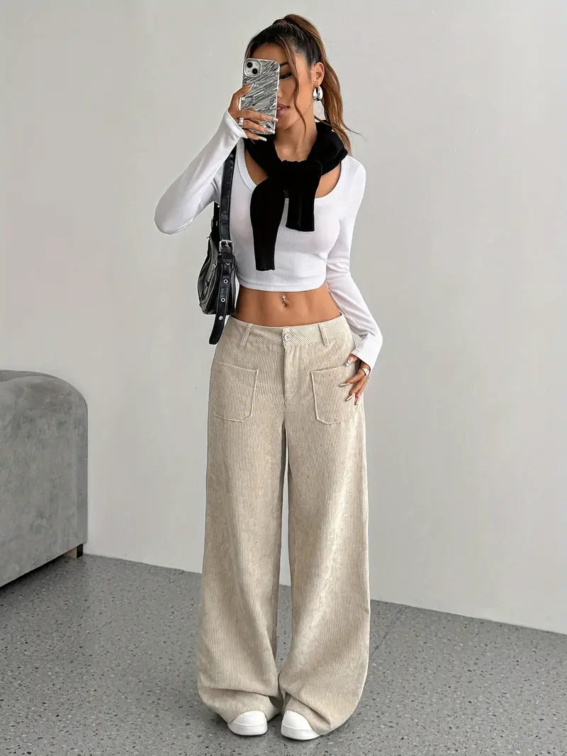 Lola | Pantaloni larghi in velluto a coste da donna in misto cotone