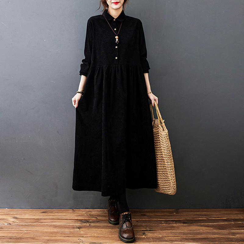 Damen Corduroy Maxi Kleid mit Hemdkragen und Knopfleiste 6