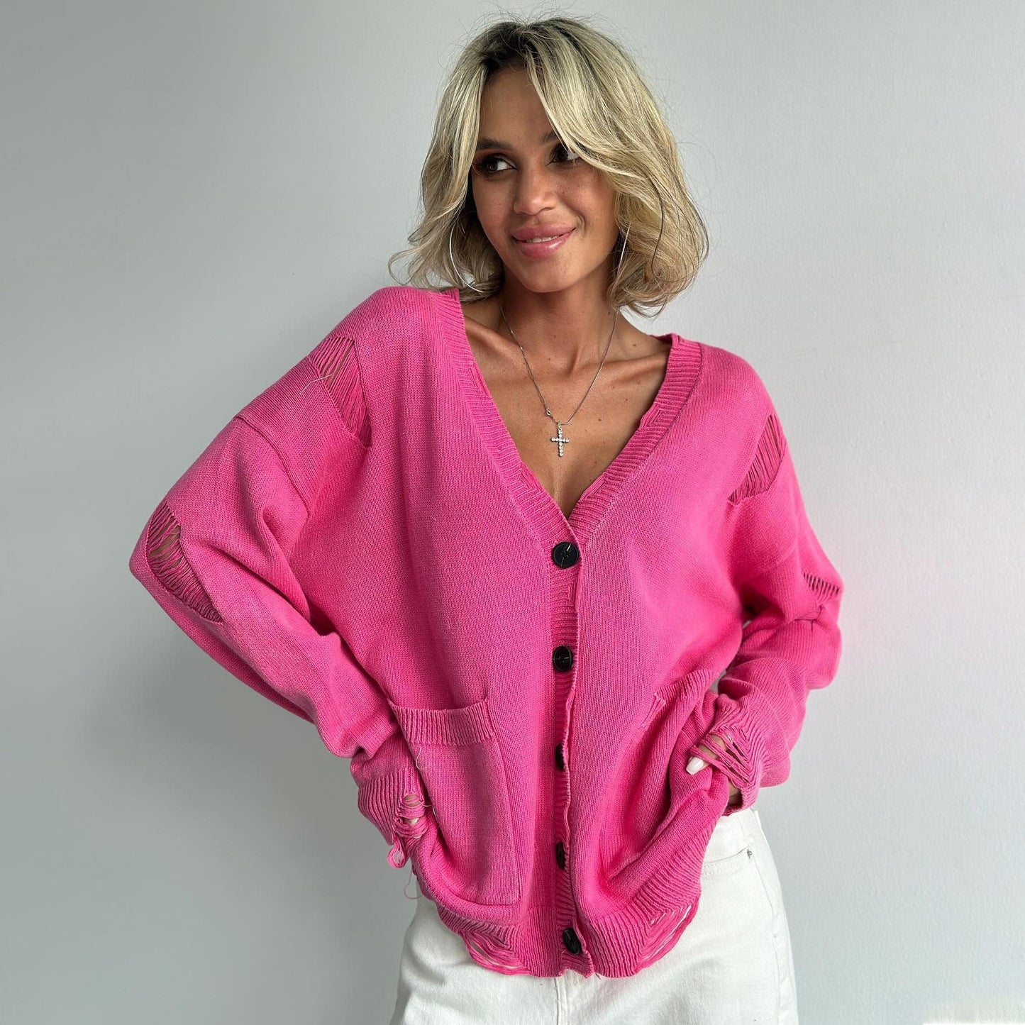 Washed-Out-Strickjacke für Damen