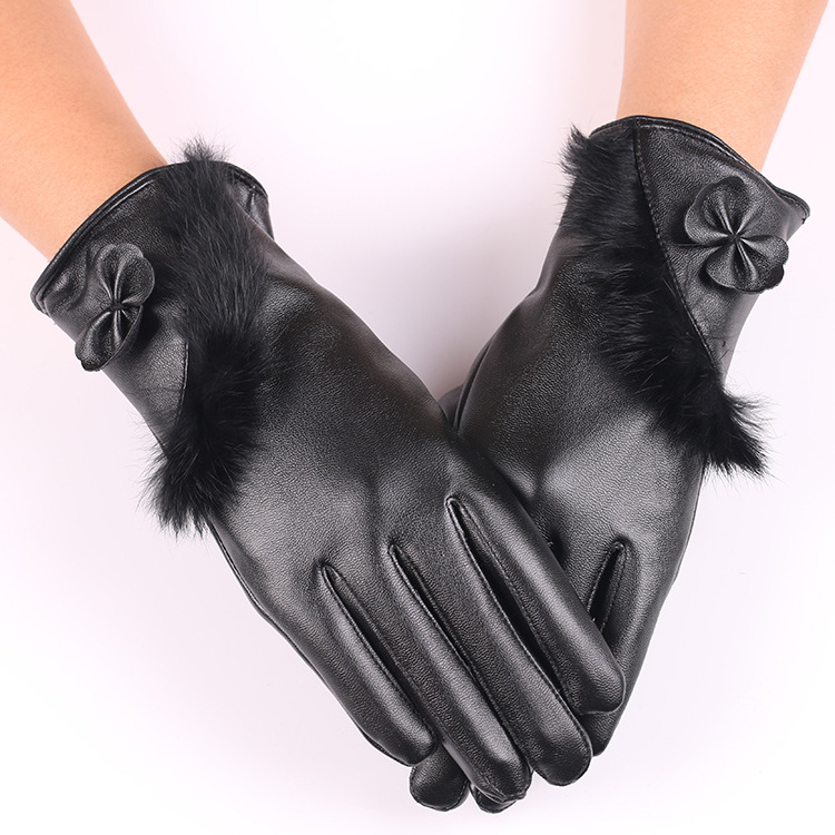 Warm leather gloves for women