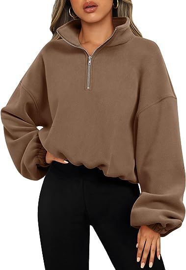 Damen Sweatshirt mit Halb-Zip und Stehkragen 6