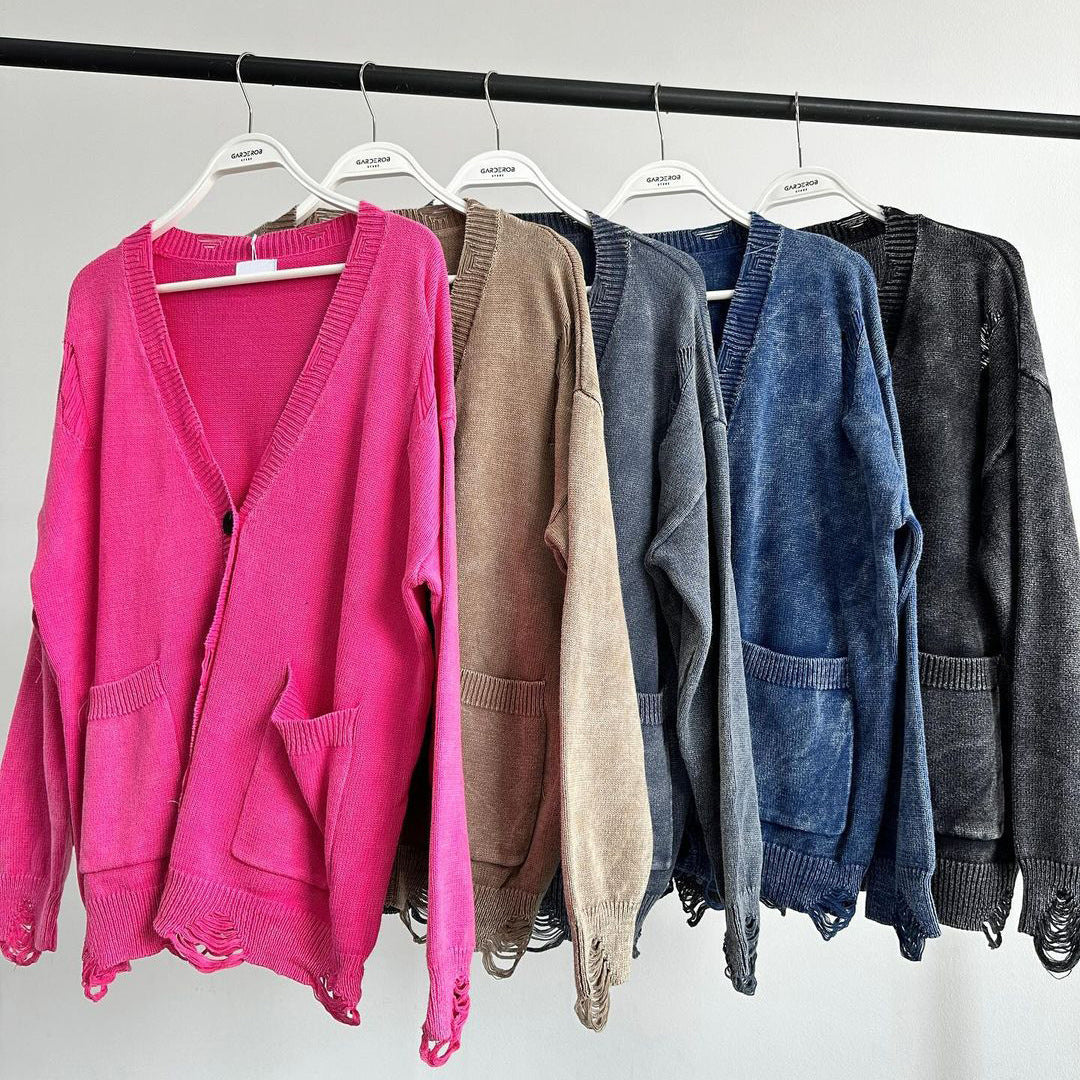 Washed-Out-Strickjacke für Damen