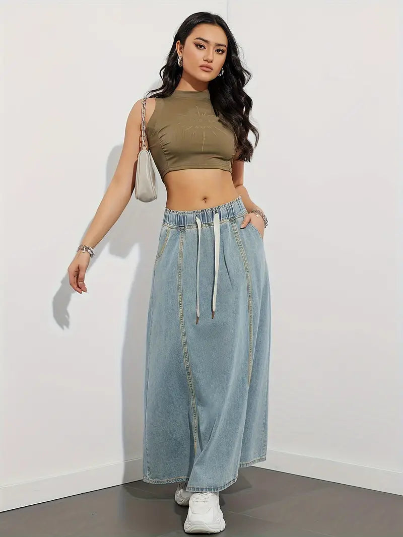 Olga | Casual Maxi Denim Skirt for Women with A-Line Silhouette