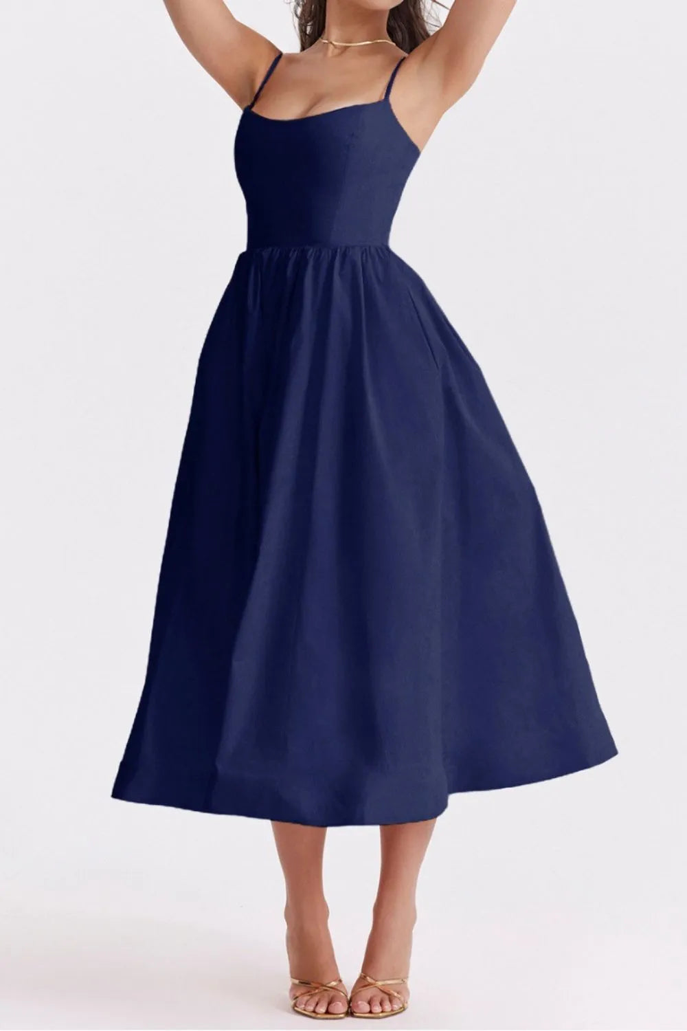Ania | Elegantes Midikleid in A-Linie mit Spaghettiträgern