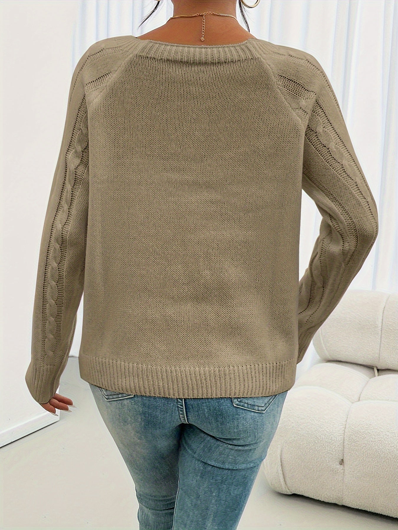 Olive | Casual Pullover Top mit Rundhalsausschnitt