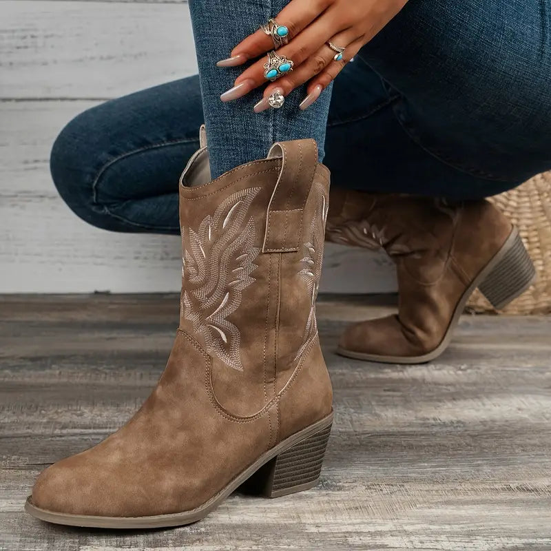 Jayla | Retro Stiefel Damen mit dicker Ferse in Schwarz oder Braun