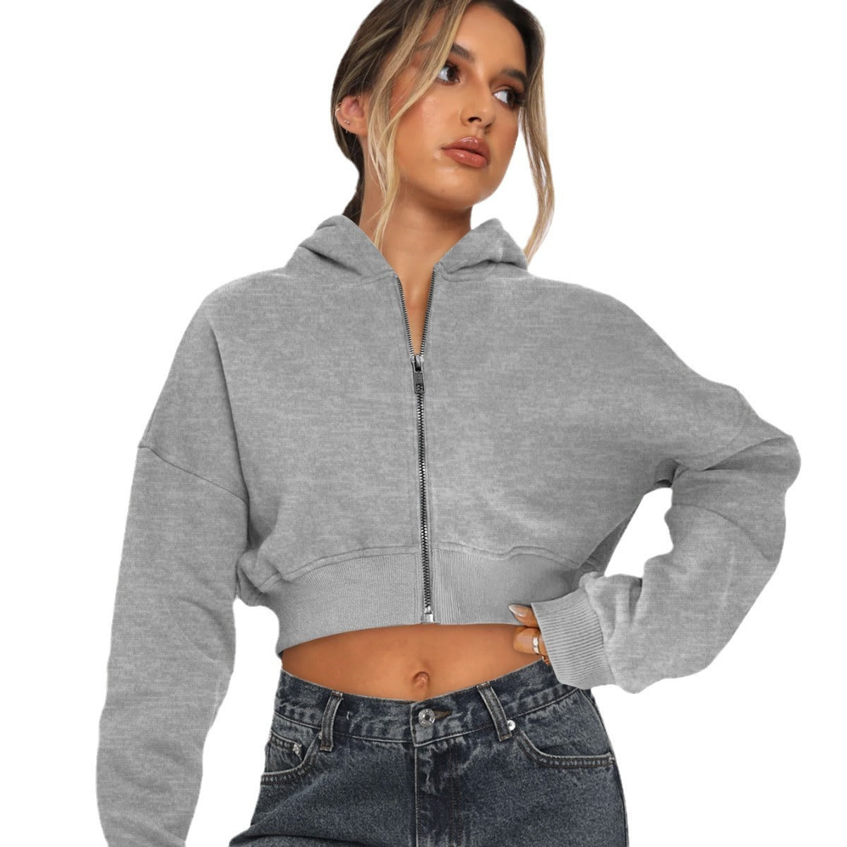 Kurzer Fleece-Hoodie mit Reißverschluss
