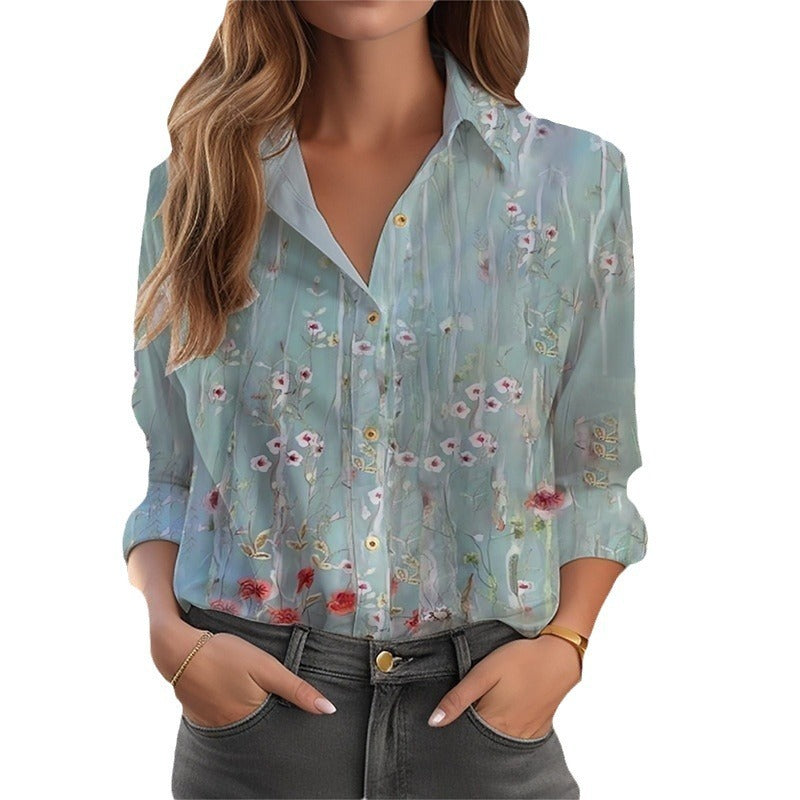 Florine | Elegante Bluse Damen mit Blumenmuster und V-Ausschnitt