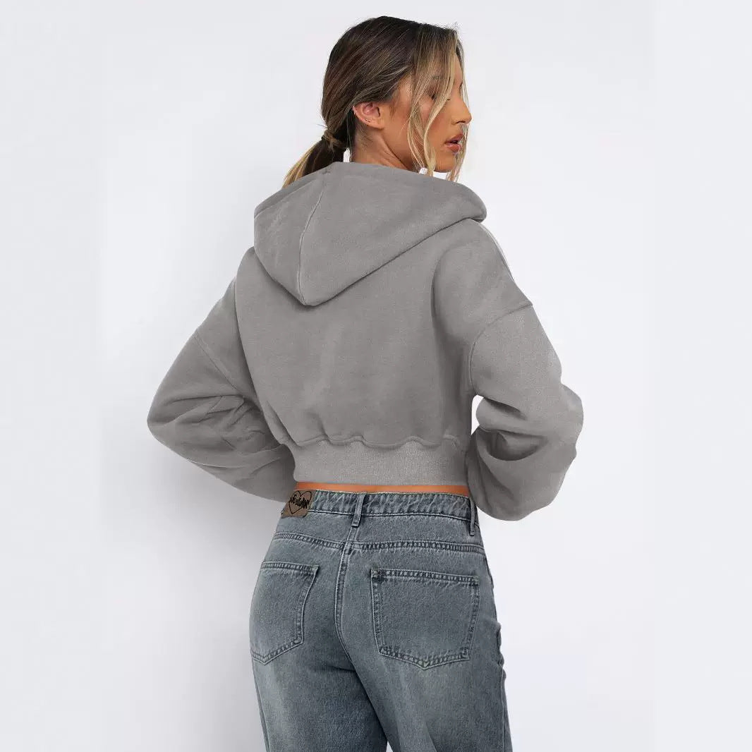Kurzer Fleece-Hoodie mit Reißverschluss
