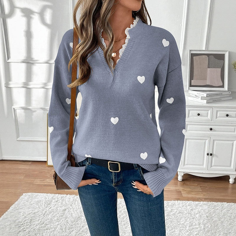Valentines Day Clothing V-neck Love Sweater For Women 8