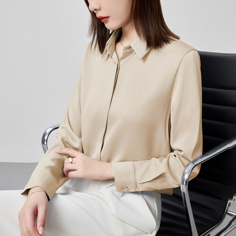 Graceful Satin Top OL Business Clothing Shirt For Women 8