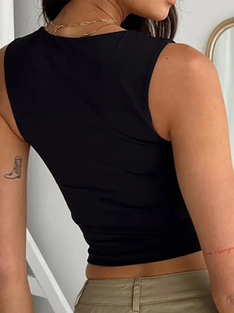 Top corto senza maniche con colletto da donna