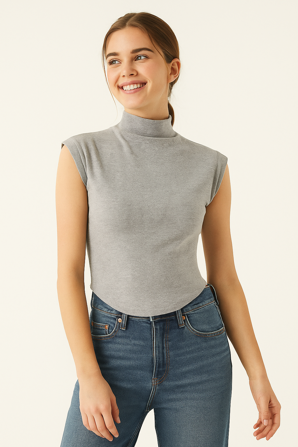 Top senza maniche da donna con collo alto in materiale elasticizzato