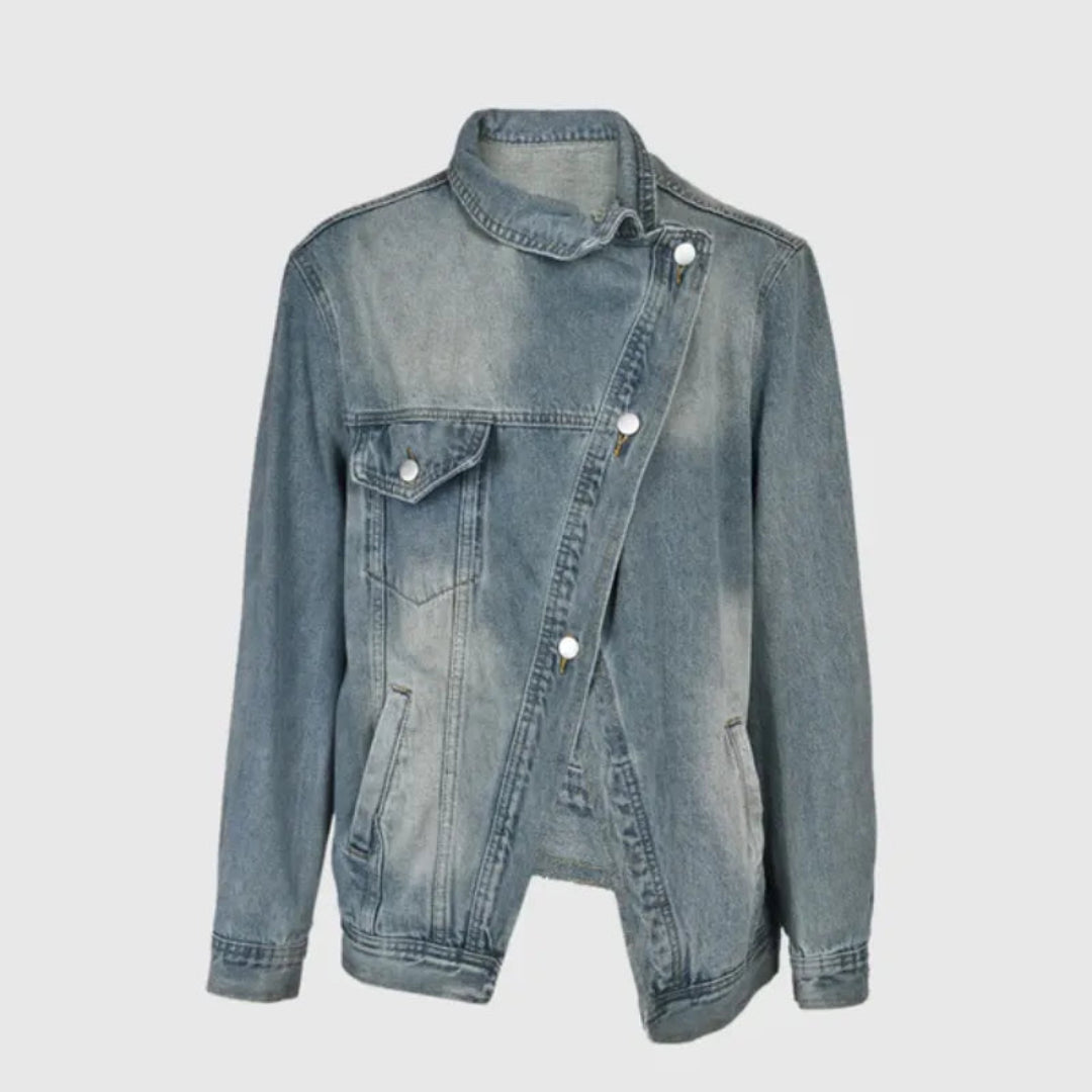 Asymmetric denim jacket women in plus size