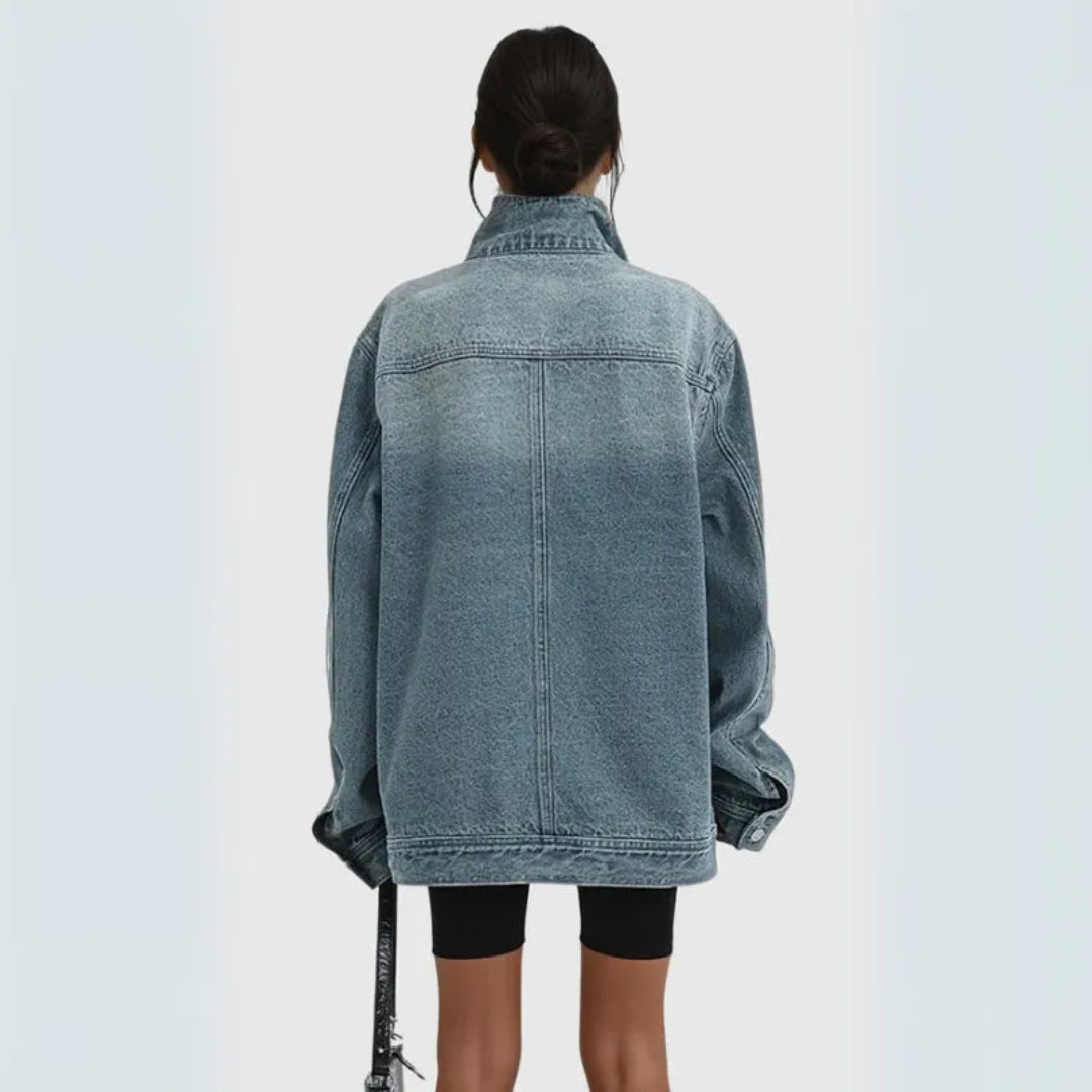 Asymmetric denim jacket women in plus size