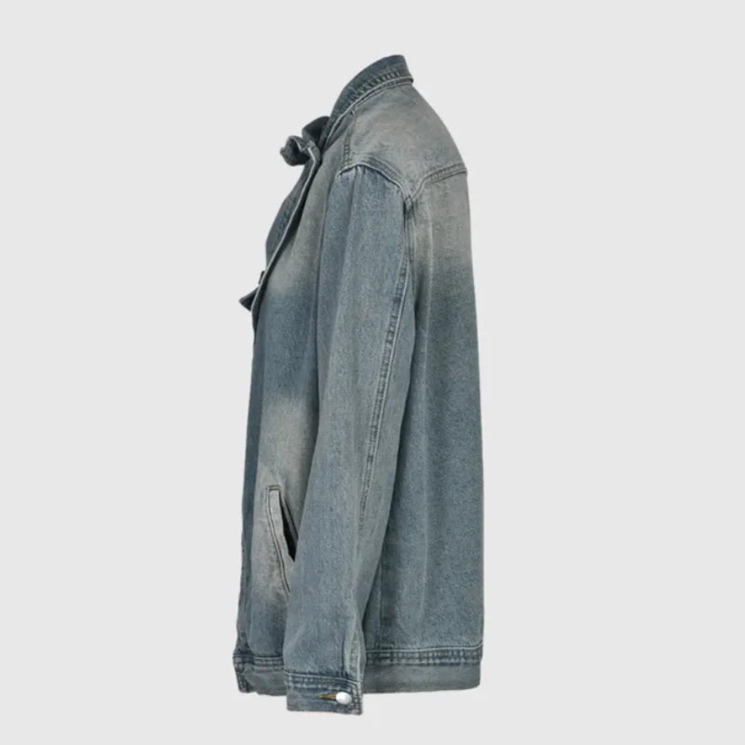 Asymmetric denim jacket women in plus size