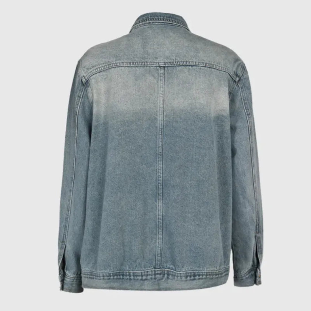 Asymmetric denim jacket women in plus size