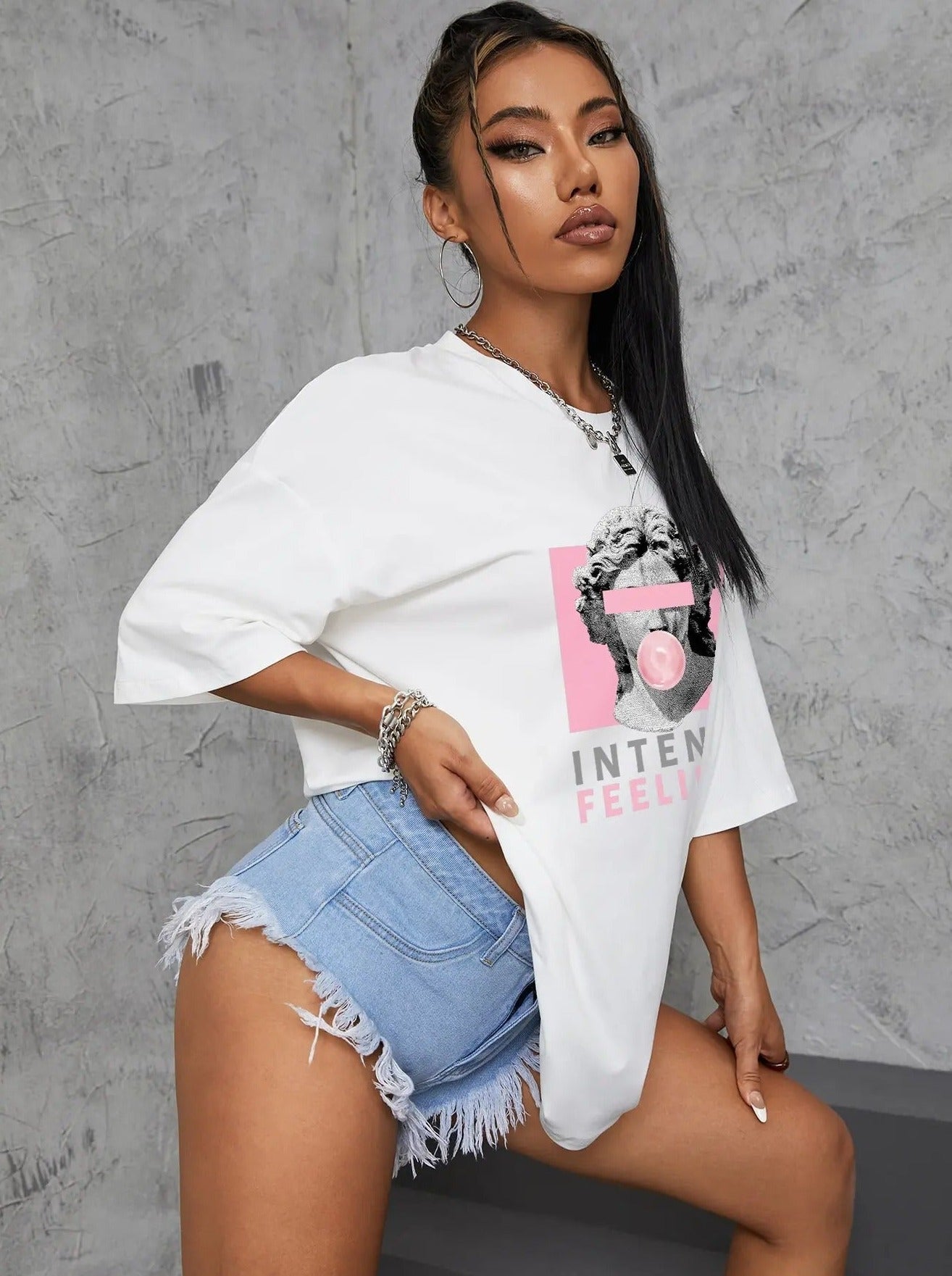 Atmungsaktives Oversize-Baumwollshirt Damen