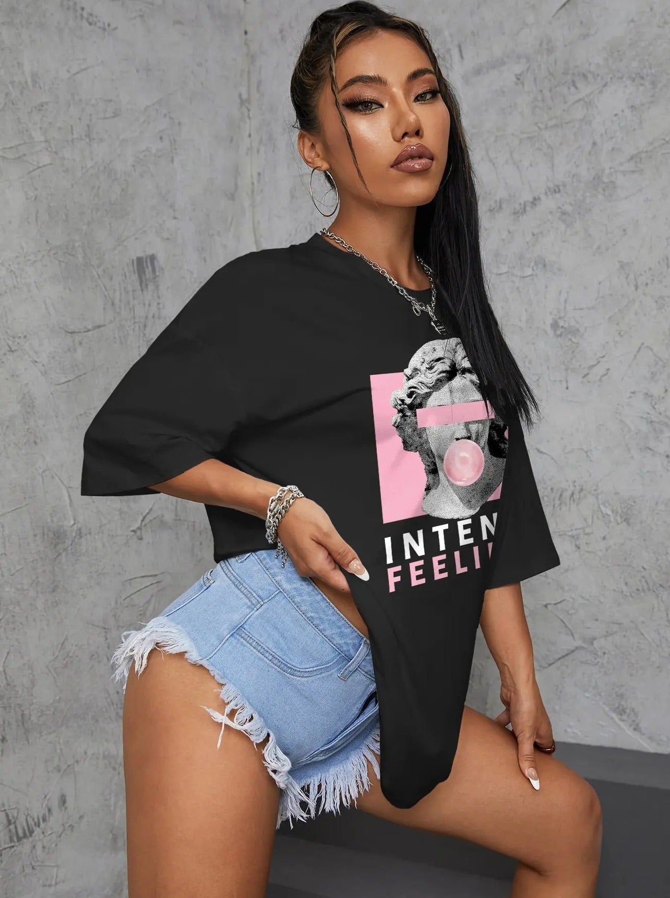 Atmungsaktives Oversize-Baumwollshirt Damen