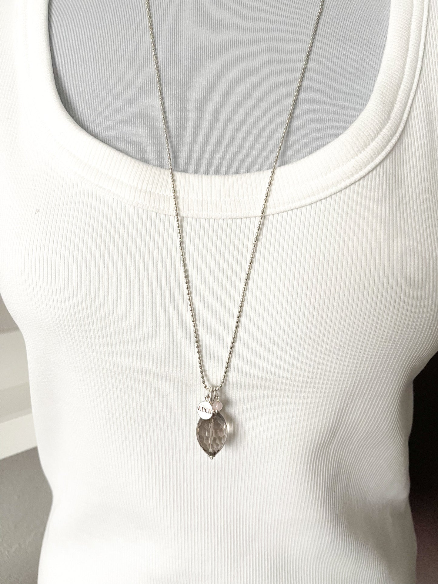 Beatrix Silberkette mit Rauchquarz und Rosenquarz