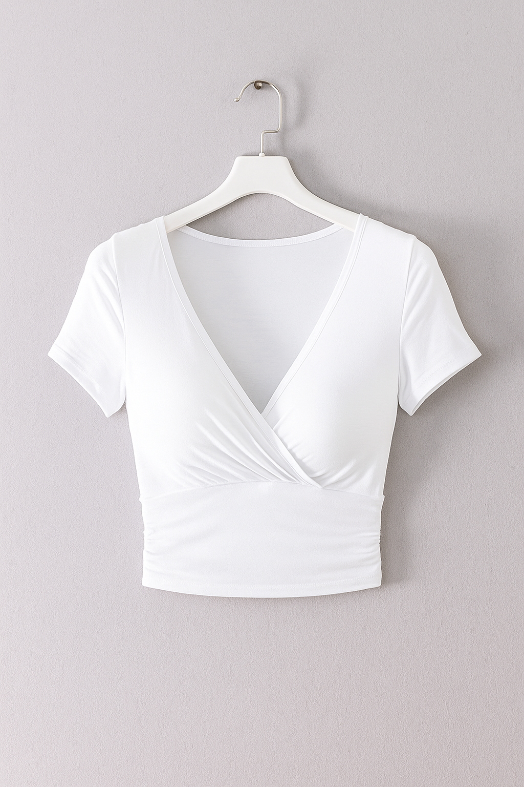 Crop Top Damen mit Wickel-V-Ausschnitt und Geraffter Taille