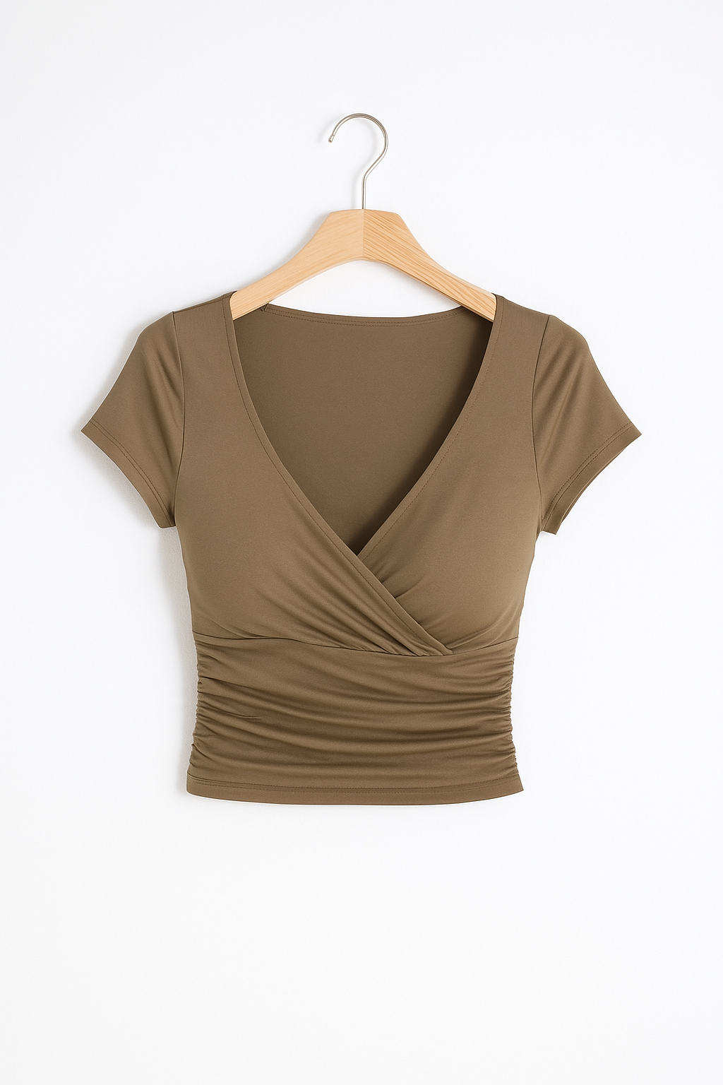 Crop Top Damen mit Wickel-V-Ausschnitt und Geraffter Taille