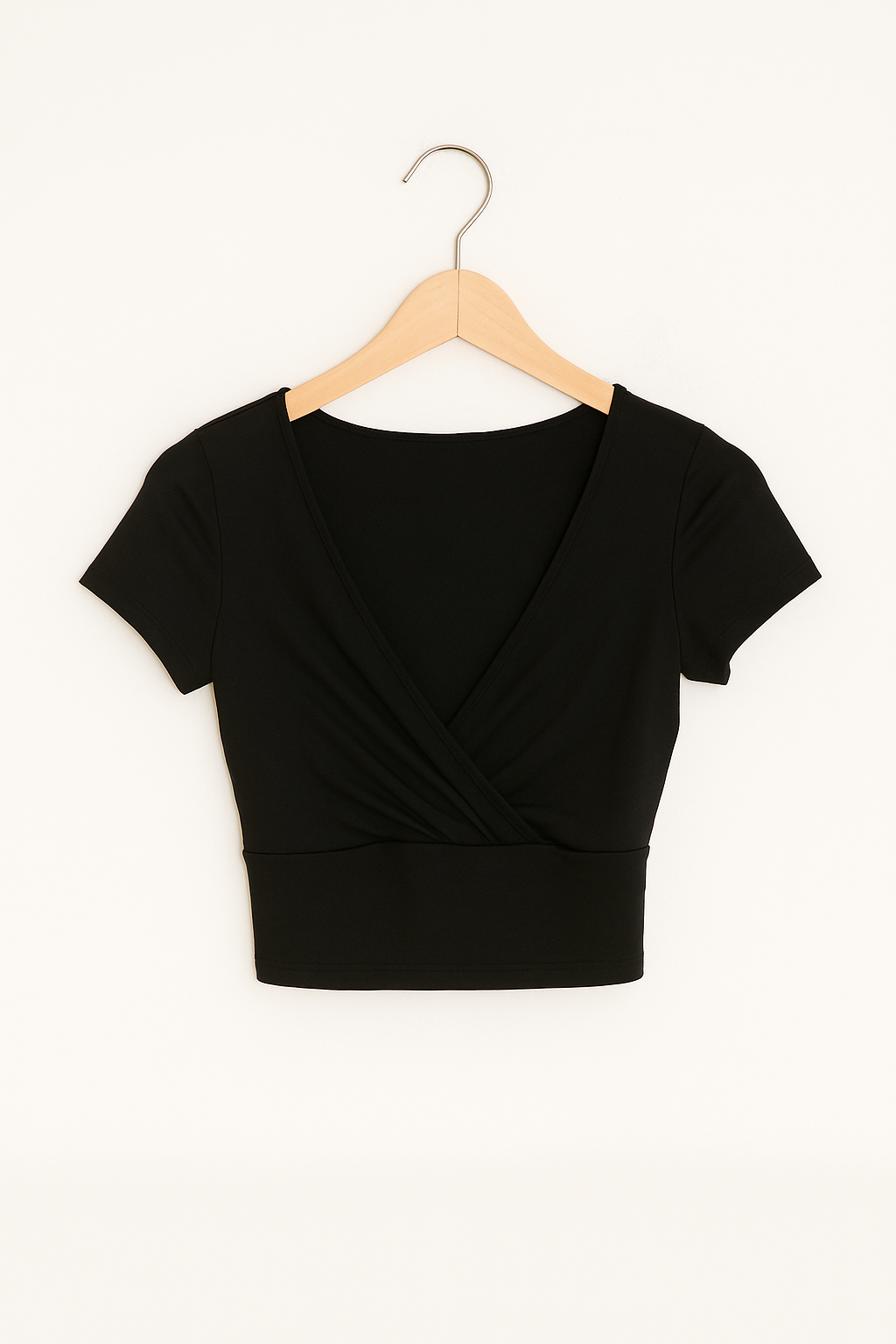 Crop Top Damen mit Wickel-V-Ausschnitt und Geraffter Taille