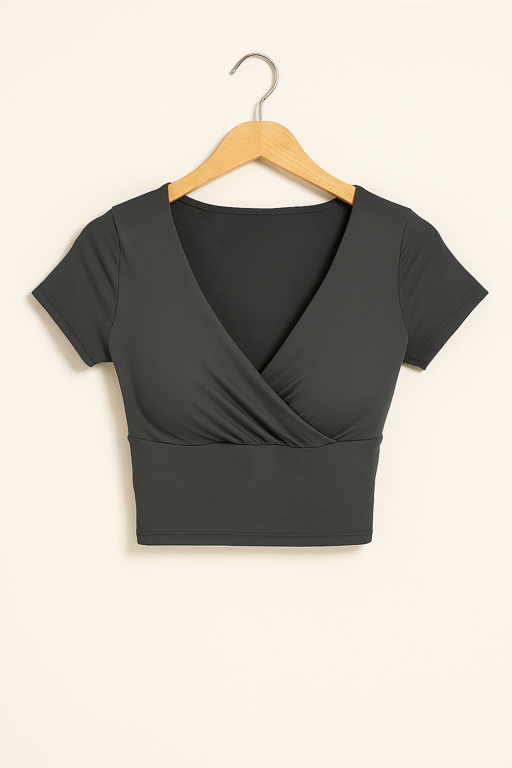 Crop Top Damen mit Wickel-V-Ausschnitt und Geraffter Taille