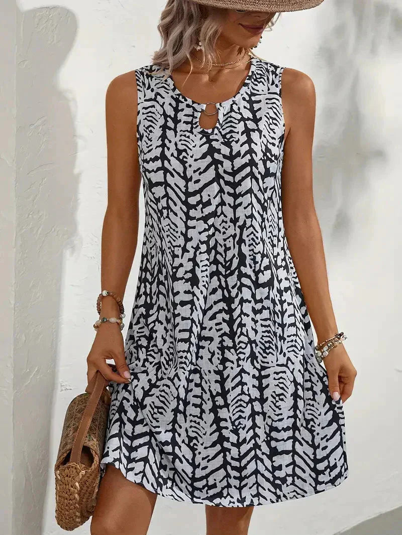 Beatrix | Bedrucktes Ärmelloses Damenkleid für Sommermode