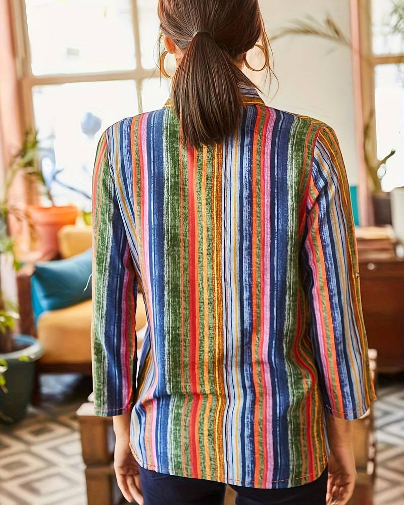 Colorful women's blouse with buttons – Casual and chic cotton blend for spring to autumn