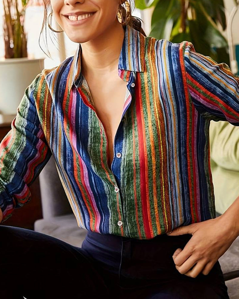 Colorful women's blouse with buttons – Casual and chic cotton blend for spring to autumn