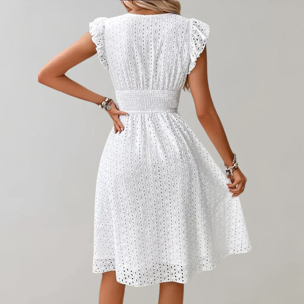 Bea | Cotton Midi Dress with V-Neck