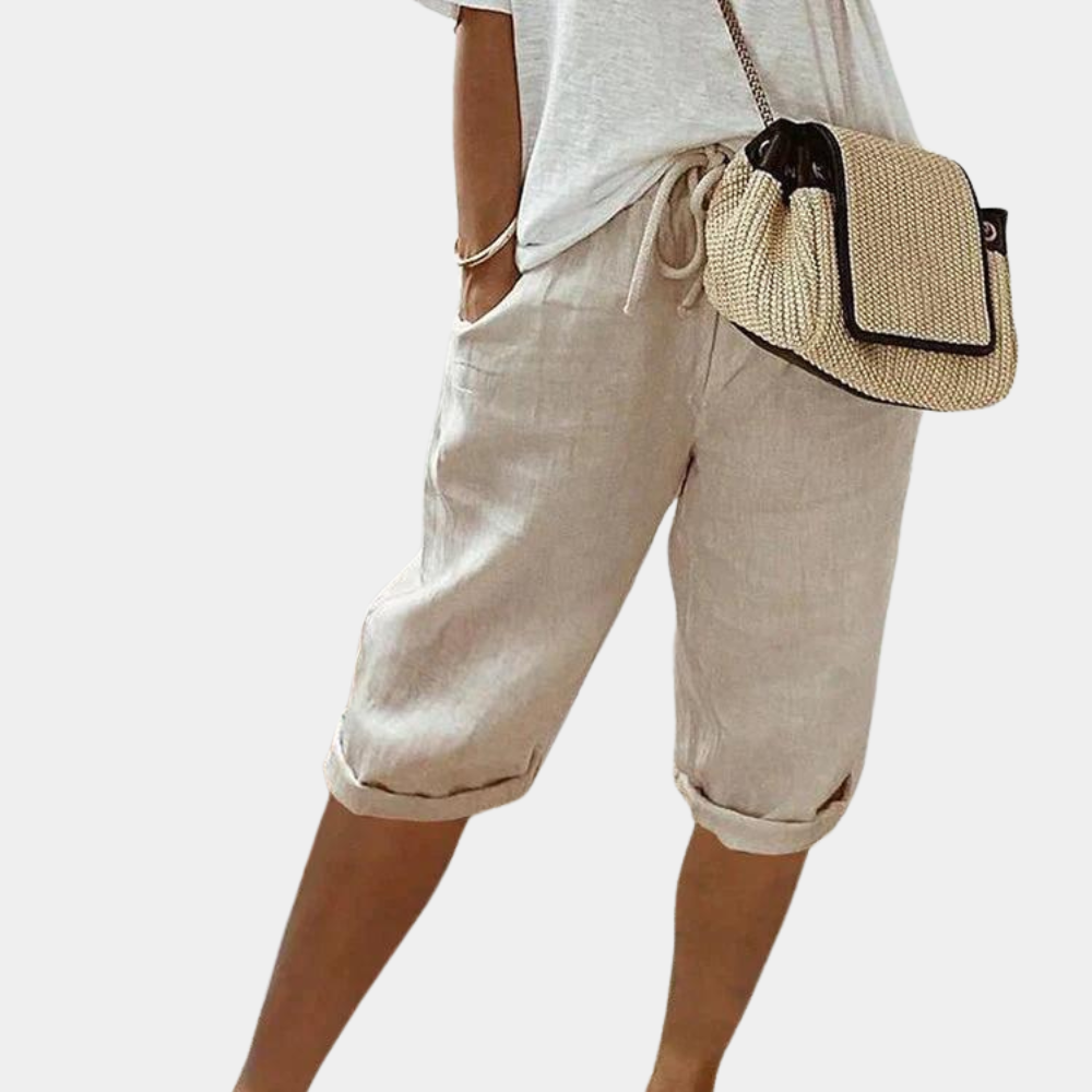 Variant image for Damen Shorts Beige Größe M Baumwolle Leinen, Kurze Hosen für Damen, Bequeme Passform, Vielseitig für Freizeit und Arbeit-16