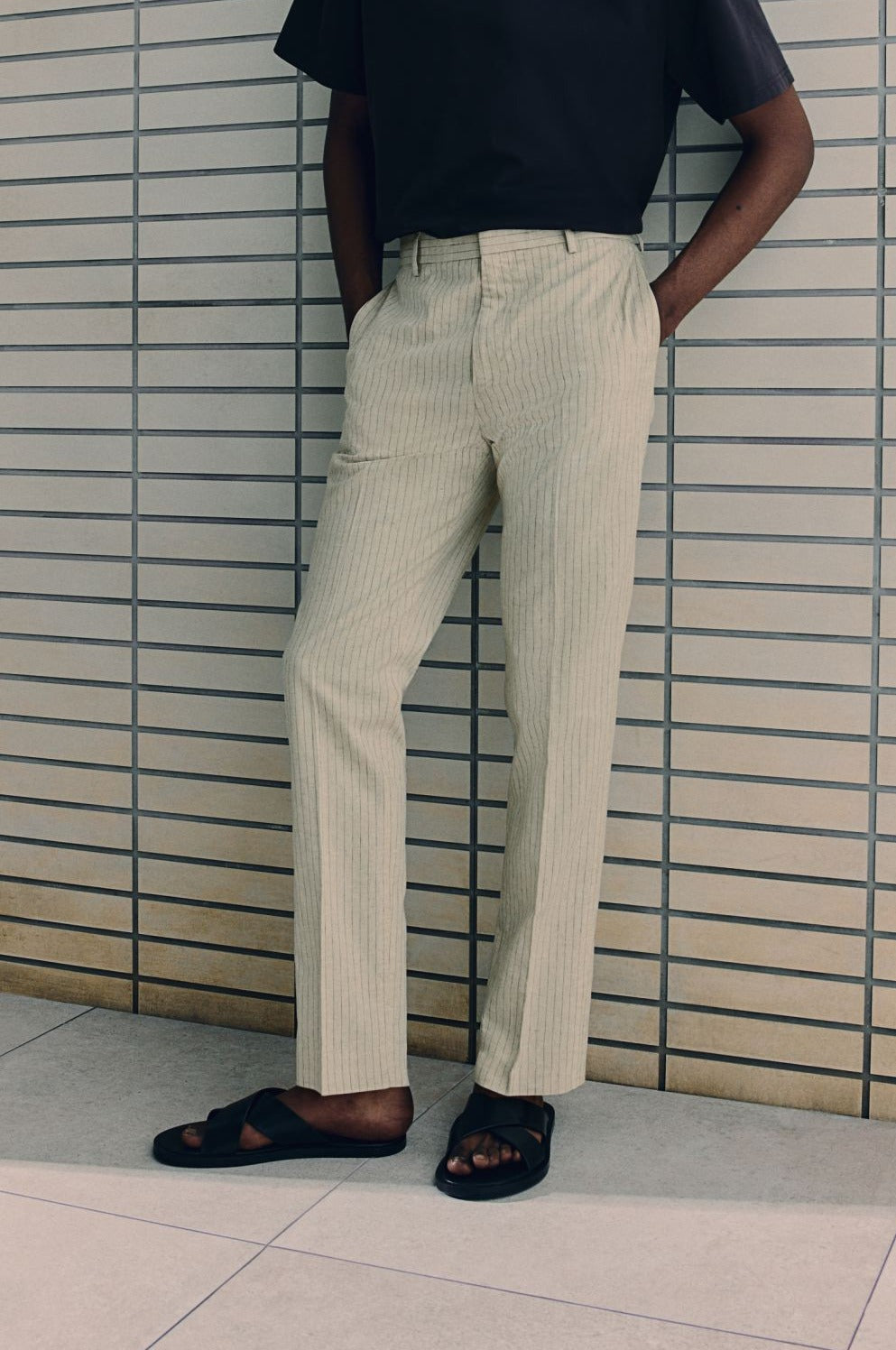Chino-Hosen mit geradem Bein aus Baumwolle und Leinen