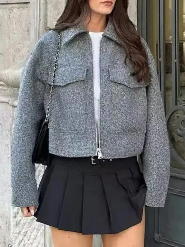 Cropped Tweed Winterjacke Damen