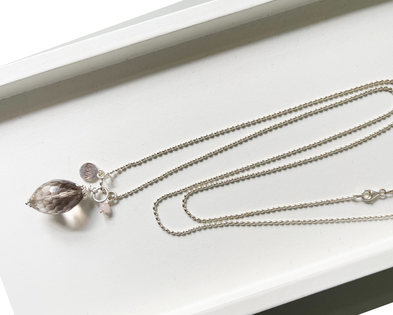 Beatrix Silberkette mit Rauchquarz und Rosenquarz
