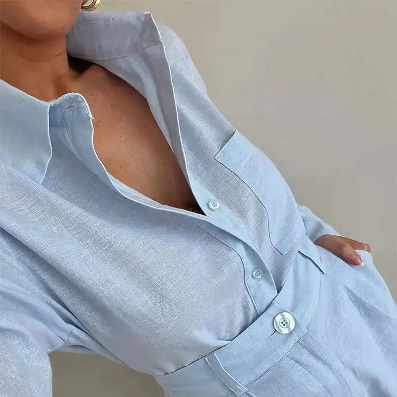 Damen 2-teiliges Set mit Langarm Bluse und Shorts