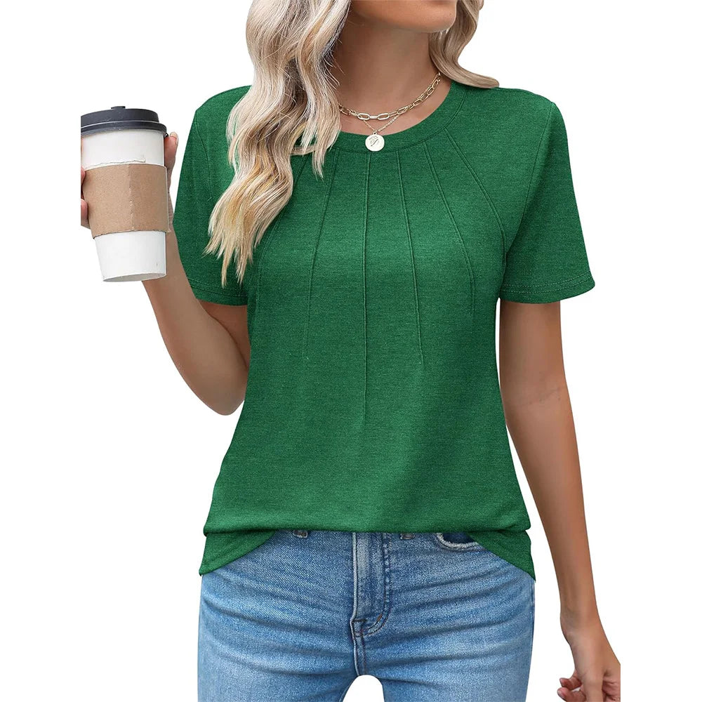 Damen Bluse mit Faltendesign und Rundhalsausschnitt